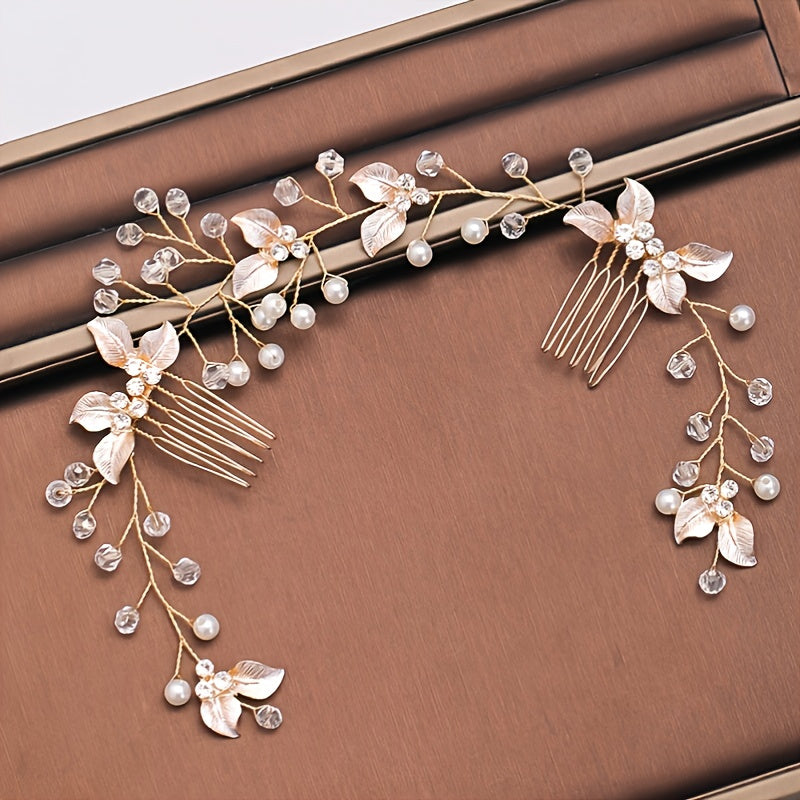 Bridal Golden Leaf Hair Vine Silver Hair Comb Rose Golden Leaf Hair Comb