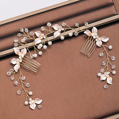 Bridal Golden Leaf Hair Vine Silver Hair Comb Rose Golden Leaf Hair Comb