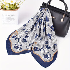 Floral Plaid Print Bandana Classic Silk Square Scarf