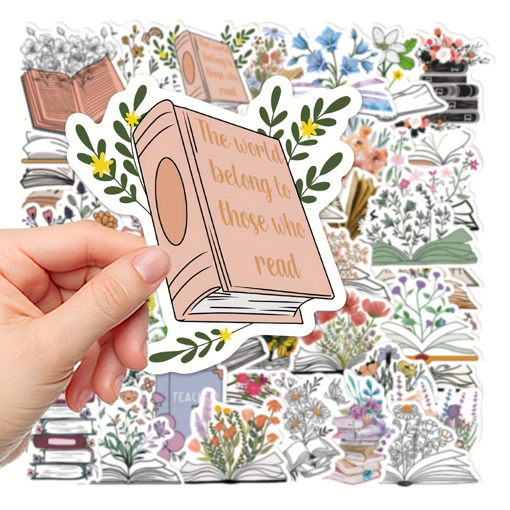 50pcs Books & Flower Stickers for Phone Laptop Refrigerator Skateboard