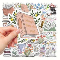 50pcs Books & Flower Stickers for Phone Laptop Refrigerator Skateboard
