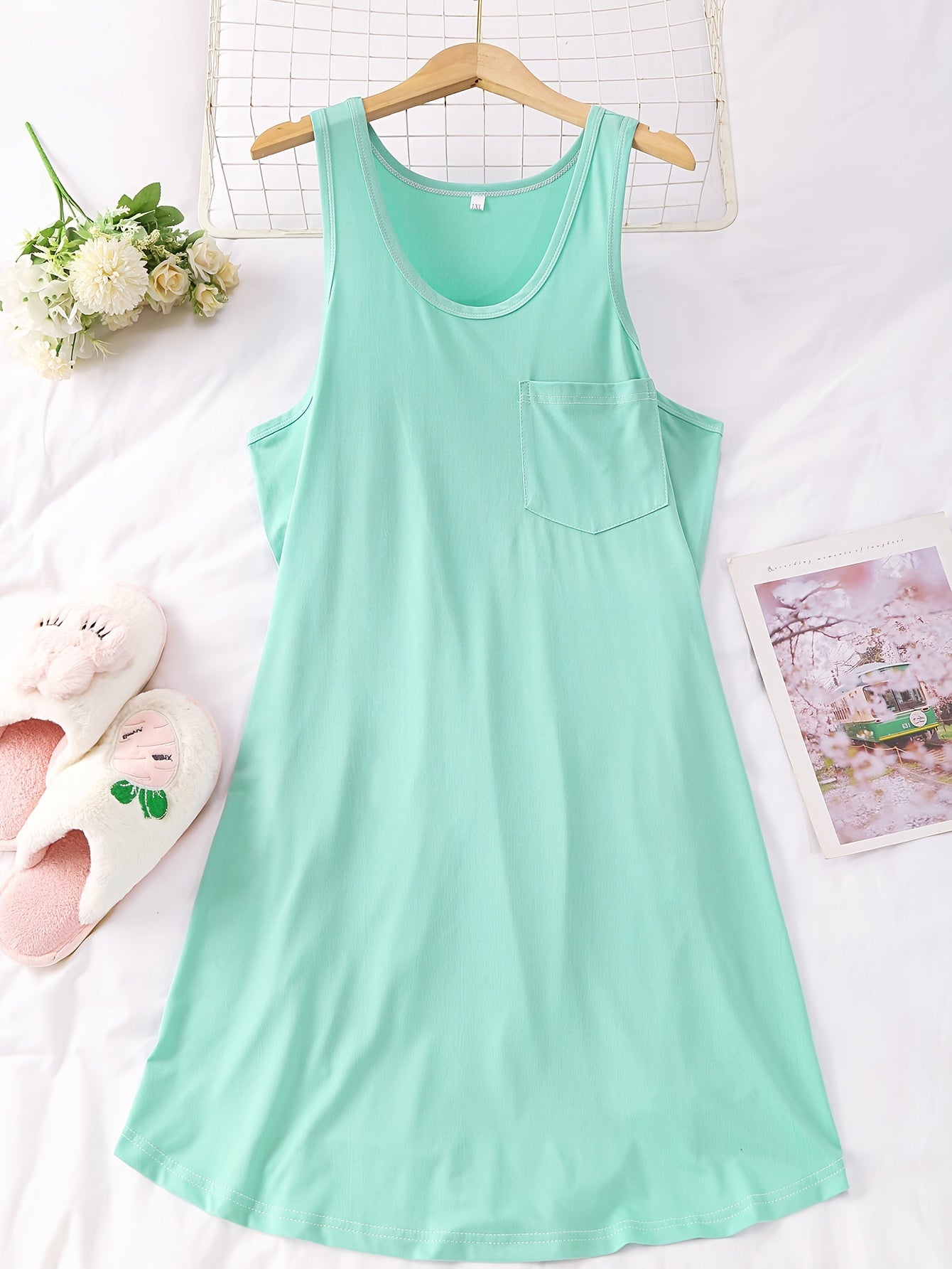 3 Pack Plus Size Nightdress Set Women's Plus Solid Round Neck
