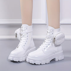 Women's Platform Combat Boots Patent Leather Short Boots Anti Skid Shoes