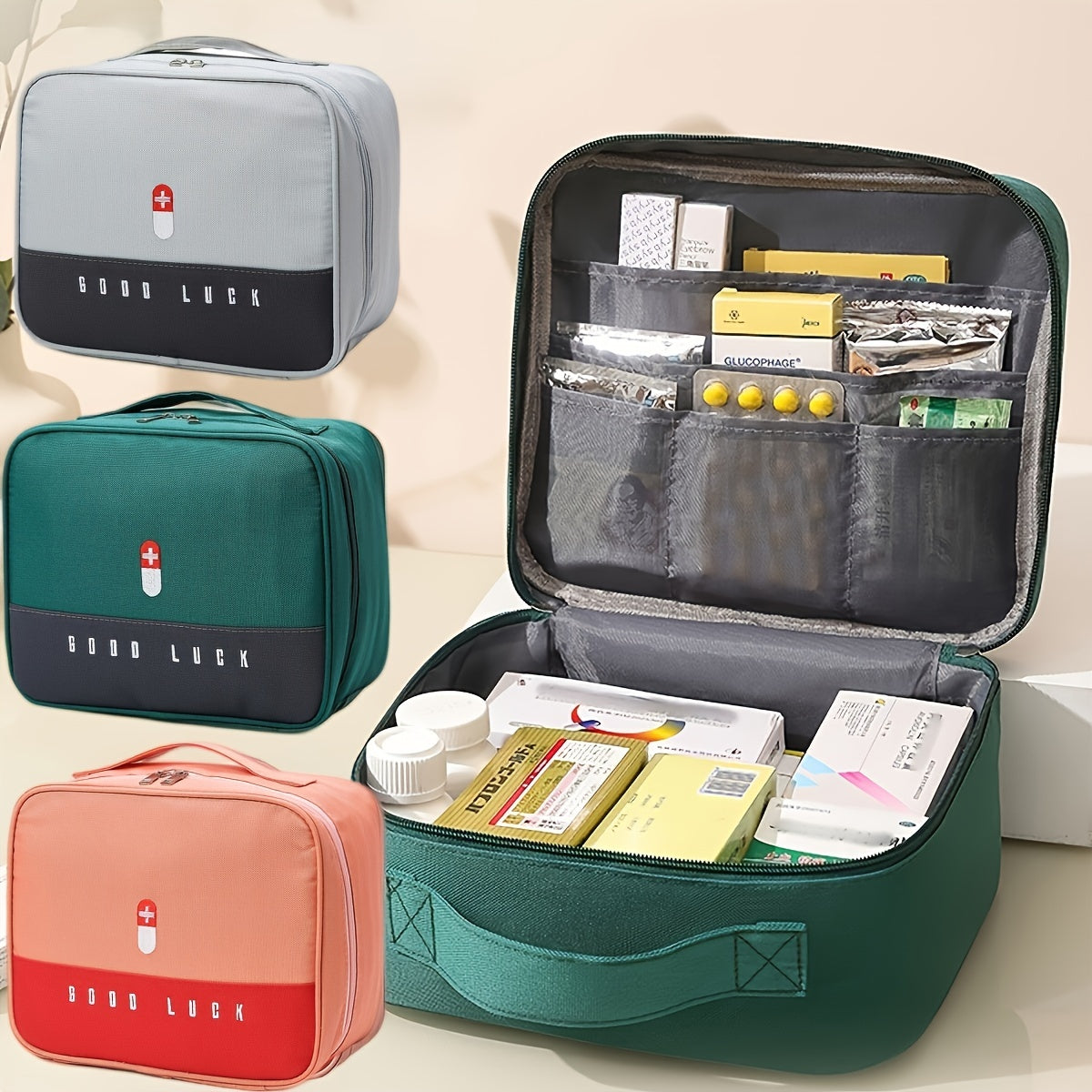 Durable Polyester Medicine Organizer Travel Case with Storage Pocket