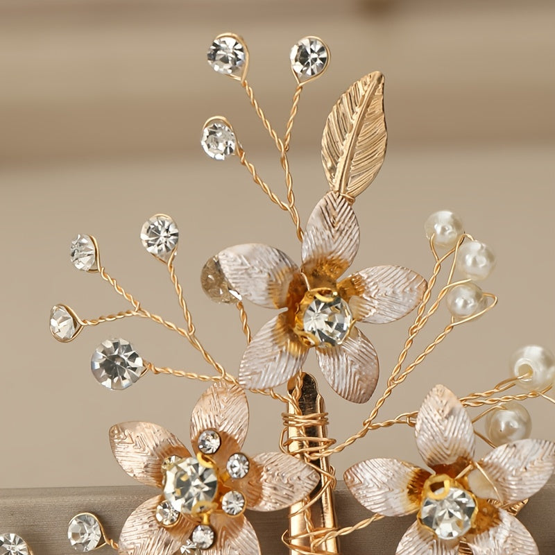 Golden Flower Bride Hair Clip Barrettes Wedding Hair Jewelry