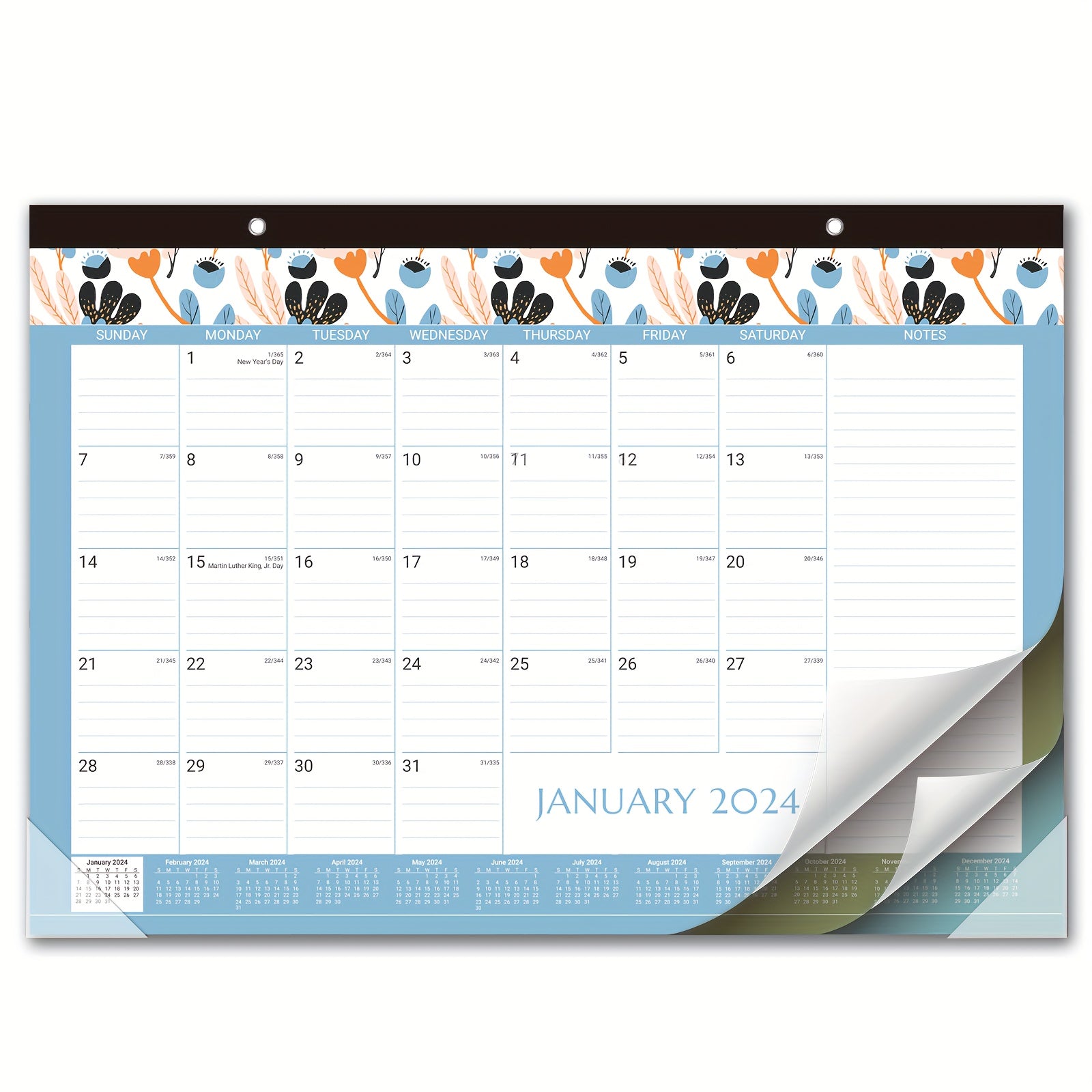 2022 Monthly Wall Calendar 12-Month Jan - Dec 43x30 Twin Wire Hanging Hook