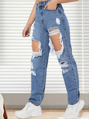 High Rise Distressed Jeans Women's Clothing