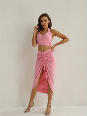 Sexy Two-piece Crop Top & Drawstring Skirt Set Women's Outfit