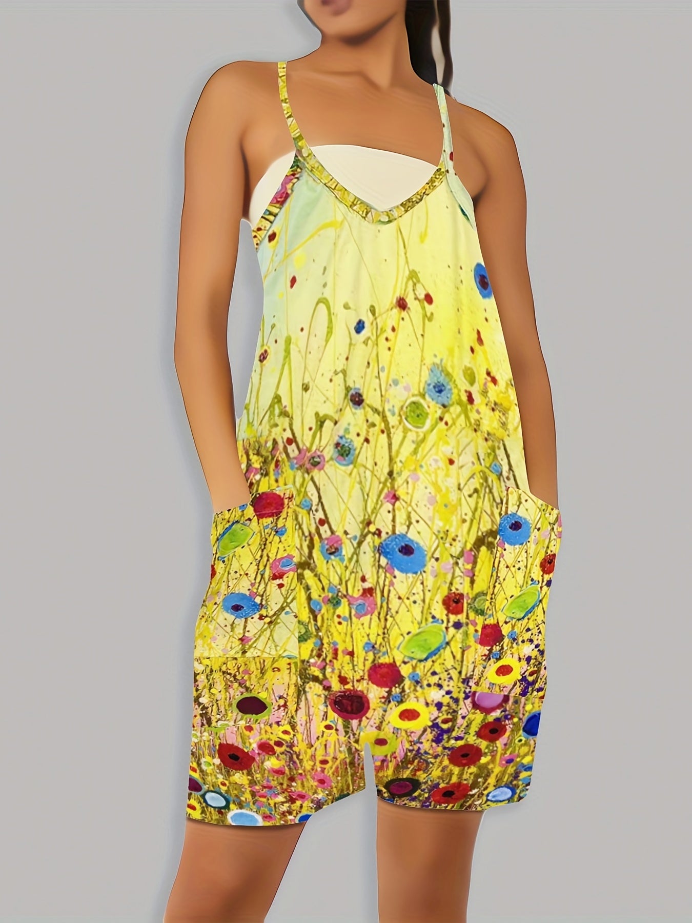 Spaghetti Romper Jumpsuit with Pockets