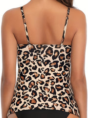 Leopard Print Ruched Halter Tankini Set