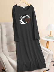Sporty Lounge Dress Women's Plus Rugby Graphic Long Sleeve Tee
