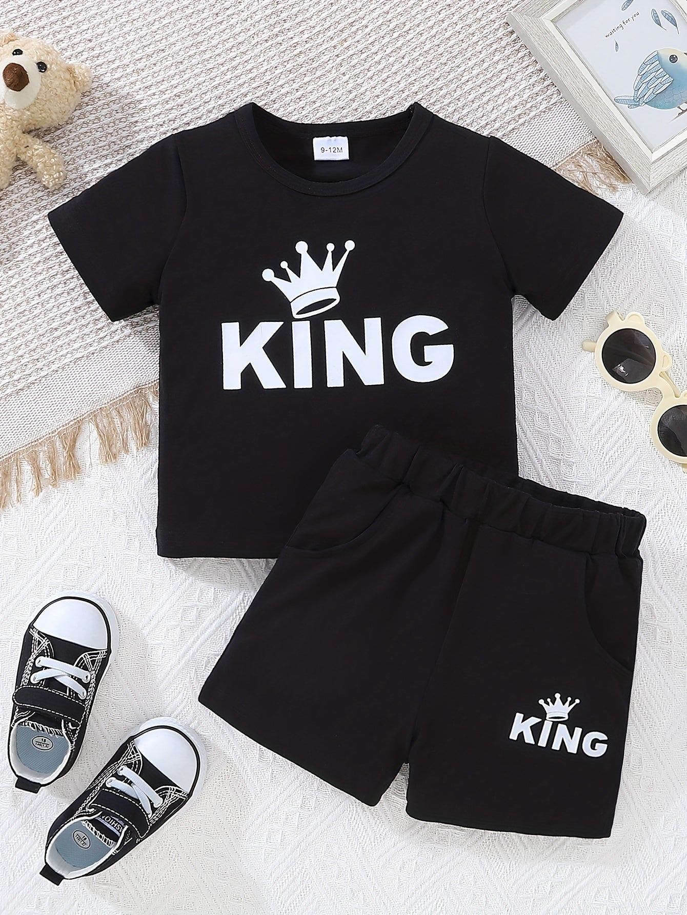 2pcs Baby Boys KING Crown T shirt & Shorts Set Clothes