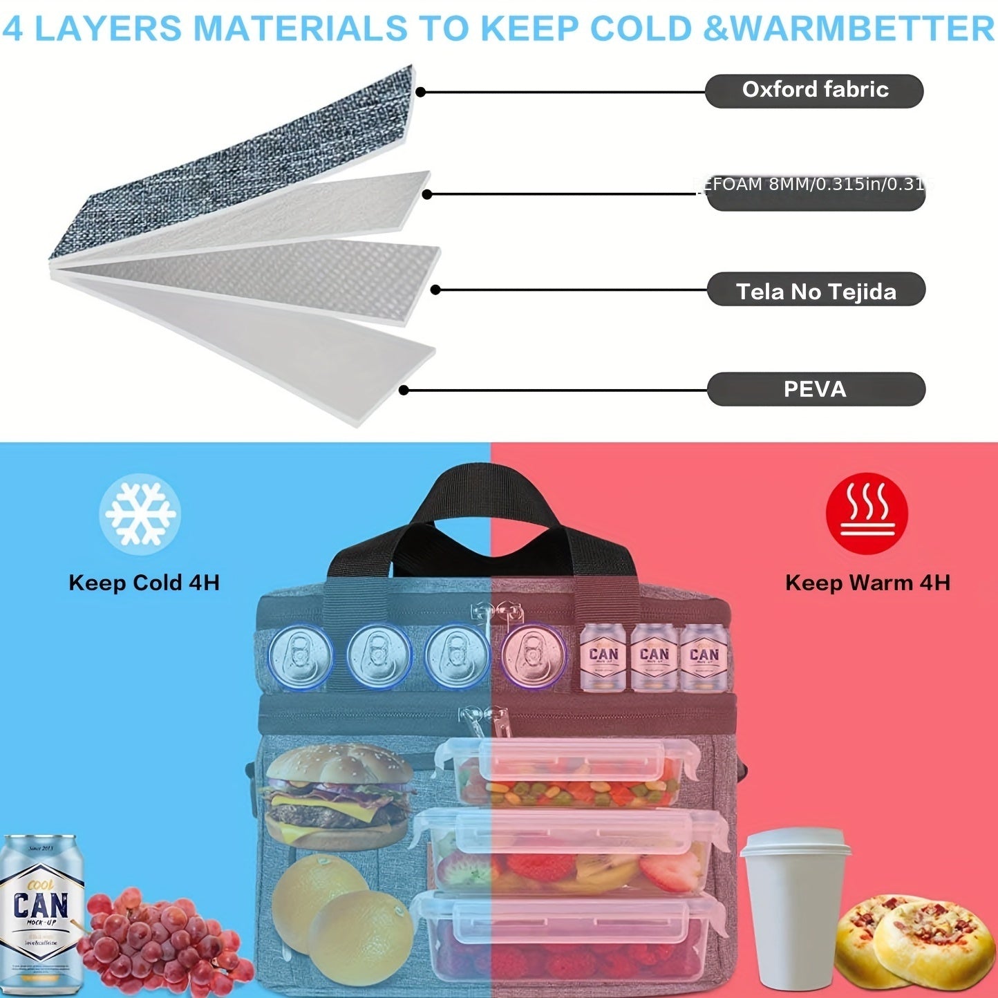 Adjustable Strap Bento Bag with Ice Pack - Outdoor Lunch Box