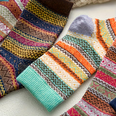 5 Pairs Geometric Pattern Colorblock Crew Socks Women's Stockings