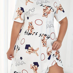 Bear & Bunny Print Short Sleeve Round Neck Tee Nightdress