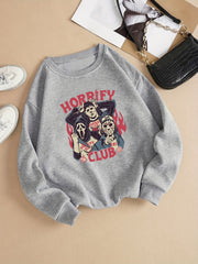 Horrify Club Print Sweatshirt Long Sleeve Women's Casual Crew Neck