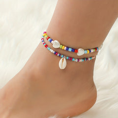 2pcs Colorful Beaded Shell Pendant Anklet Girls Holiday Gift