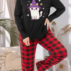 Witch Hat Cat Print Pajama Set
