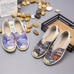 Women's Retro Pattern Canvas Slip-On Sneakers Lightweight Walking Shoes