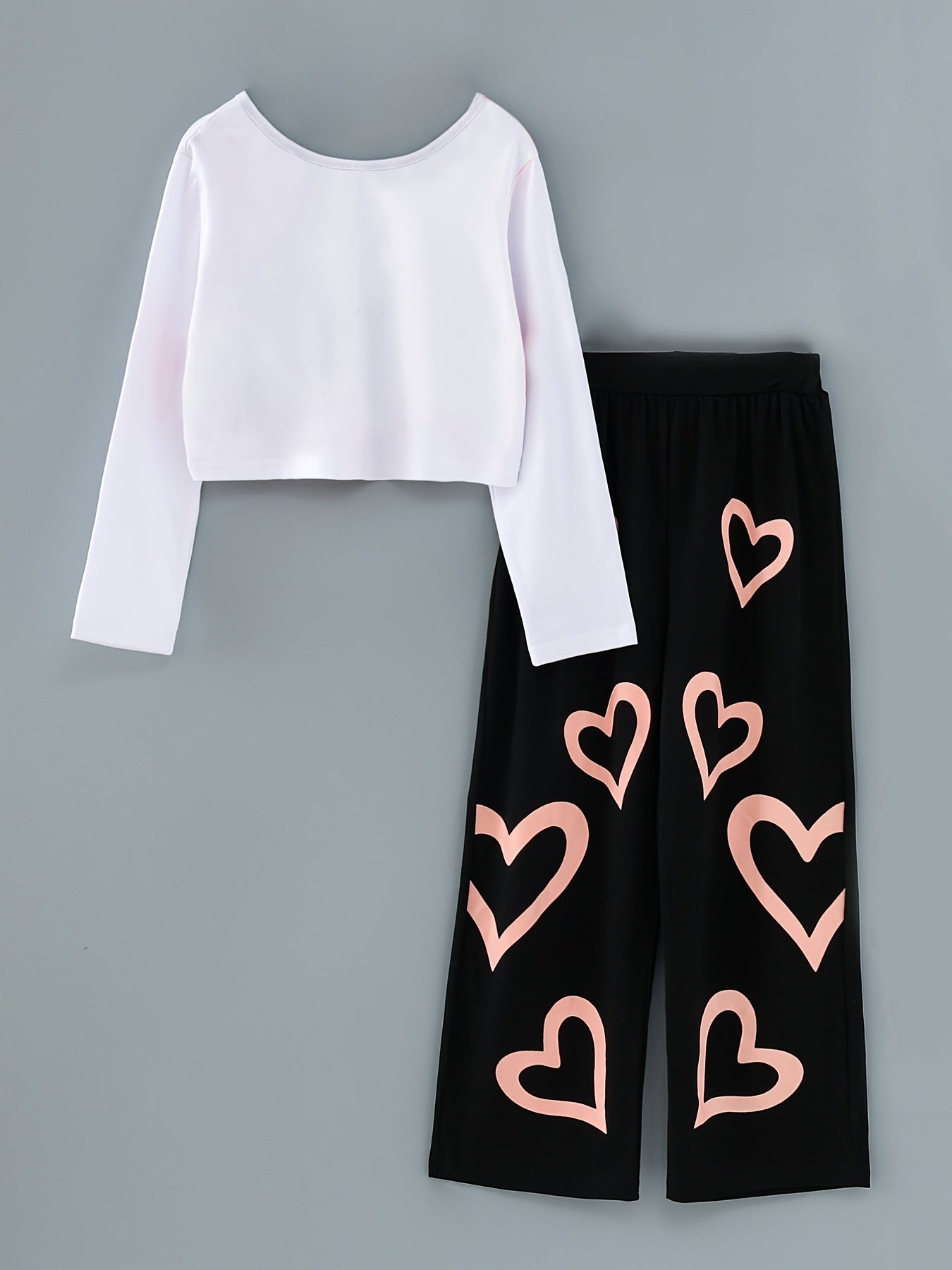 Girls Patchwork Top & Heart Print Pants Set