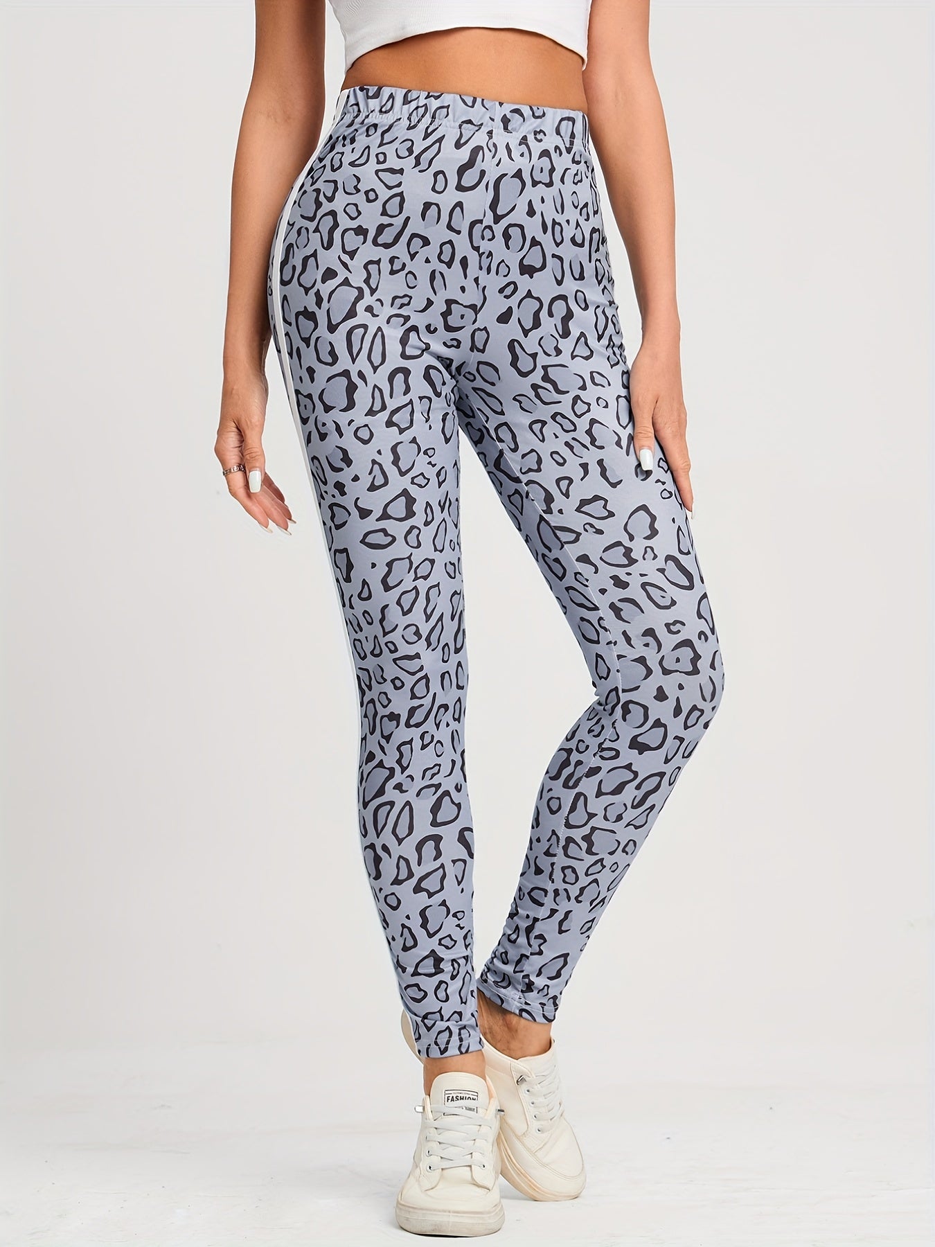 Leopard Print Side Contrast Leggings Skinny Leggings Women's Clothing