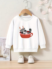 Raccoon Print Sweatshirt Kids Graphic Crew Neck Pullover Sweatshirt