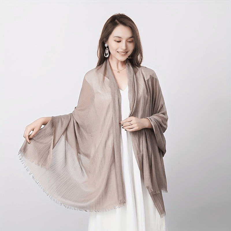 Frayed Edge Crinkle Scarf Solid Breathable Shawl Women Outdoor Hijab Turban