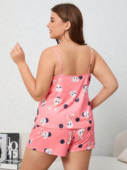 Pajama Set Women's Plus Rabbit Print Cami Top & Shorts