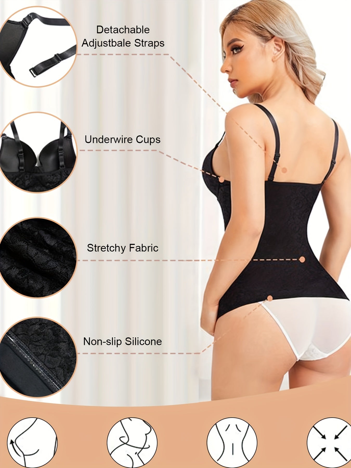Women's V Neck Lace Tank Top Compression Slimming Cami