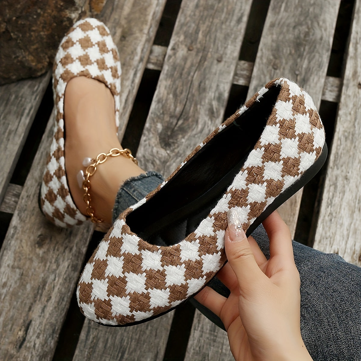 Women's Braided Checker Flats Soft Sole Slip On Shoes