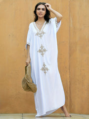 Boho Kaftan Dress Women's Plus Embroidered Maxi Beachwear Kaftan Dress