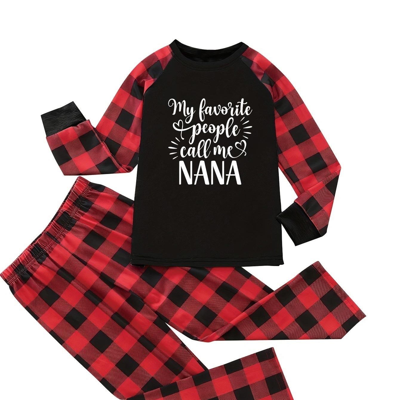 Pajama Set Women's Plus Letter & Heart Print Tee & Pants Lounge Set