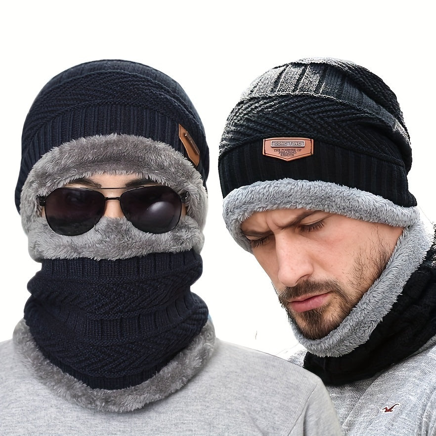 Warm Knit Beanie Hat & Scarf Set with Wool Lining for Men and Women