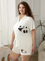 Plus Size Panda Print Short Sleeve Pajama Set - 2 Piece