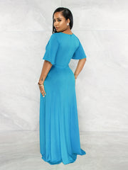Sexy Plunging Neck Maxi Dress with Ruffle Trim