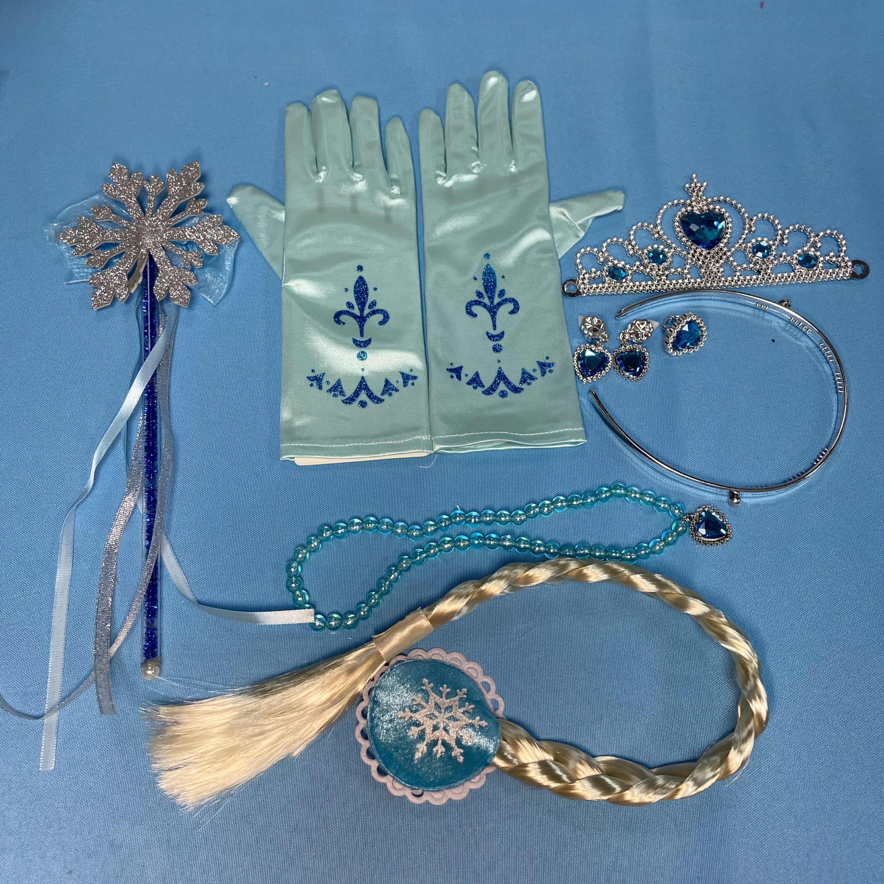 Festive Princess Snowflake Jewelry Set Necklace Bracelet Crown Wand