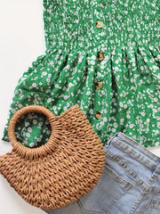 Floral Print Tube Top Ruffle Trim Off Shoulder Shirred Top