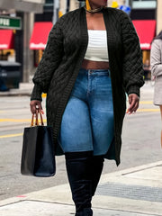 Solid Cable Knit Long Sleeve Open Front Cardigan