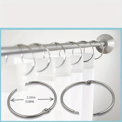 10pcs Shower Curtain Rings Silvery Hooks Bathroom Shower Rods