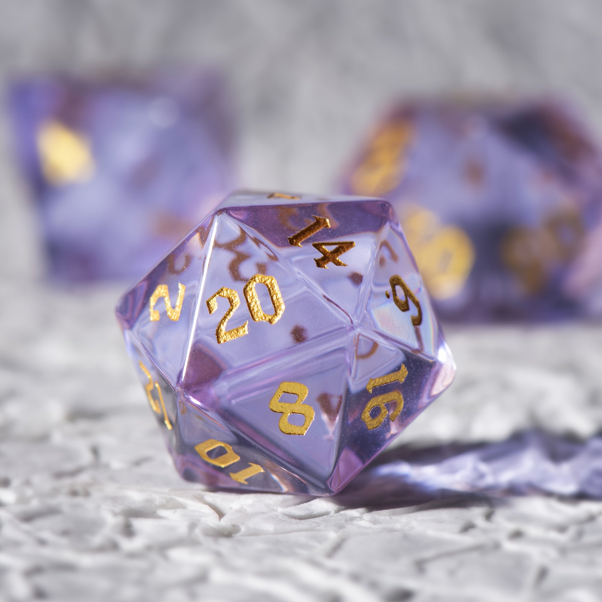 Purple Translucent Glass Gems Dice Set