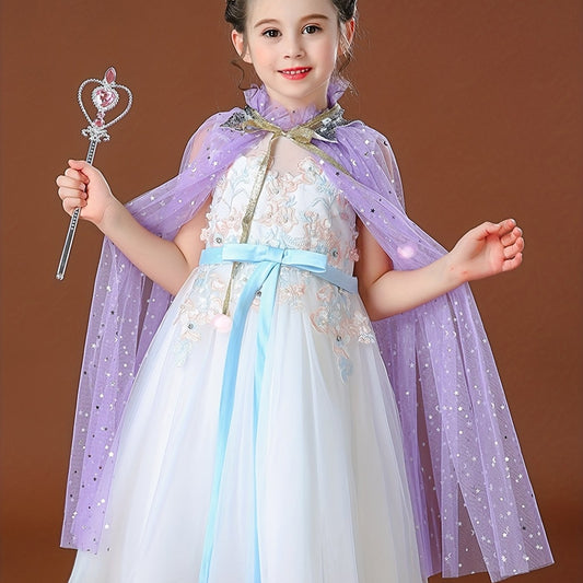 Girls Cartoon Sequin Princess Cloak Cape For Party Cosplay Dress Up