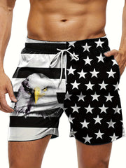Men's Bald Eagle US Flag Shorts Casual Drawstring Summer Sho