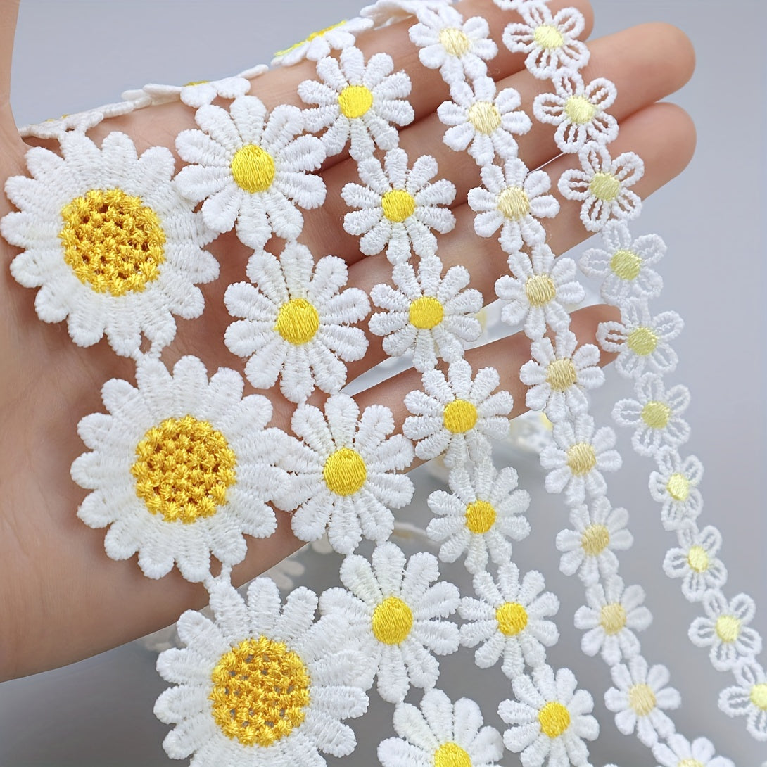 1 Yard Yellow Daisy Sun Flower Lace Trim Embroidered Applique Ribbon
