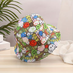 Smiling Face Print Bucket Hat Hip Hop Cartoon Basin Hat Unisex Sunshade Fisherma