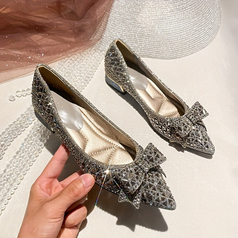 Rhinestone Low Heels Pointed Toe Slip-On Shoes