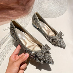 Rhinestone Low Heels Pointed Toe Slip-On Shoes
