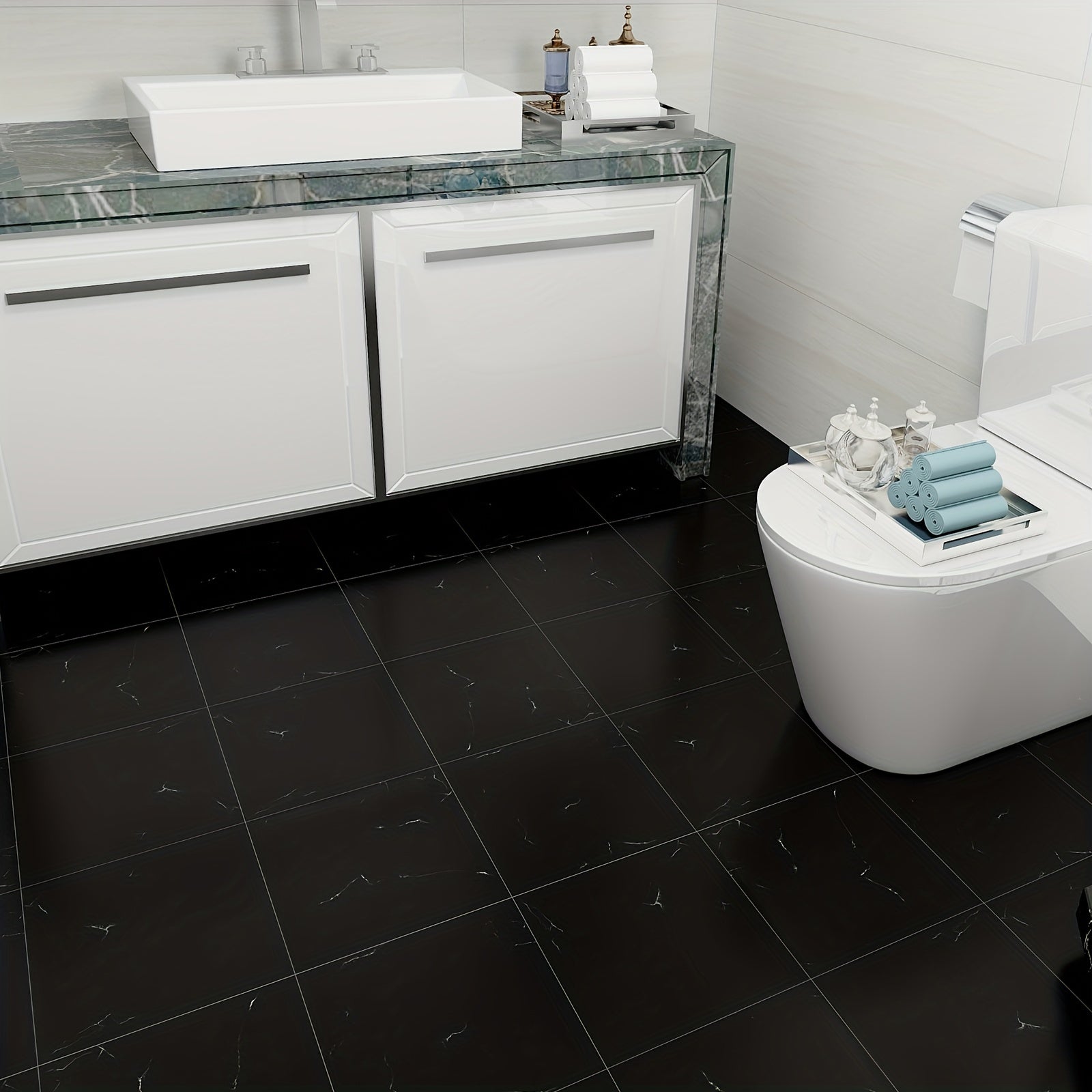 5pcs Marble Peel and Stick Floor Tiles - Waterproof & Easy Install
