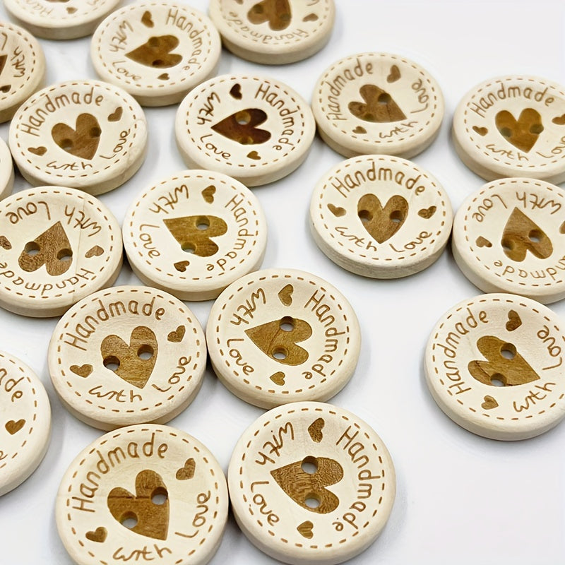 50pcs Heart Wood Buttons Sewing Scrapbooking Wooden Decorative