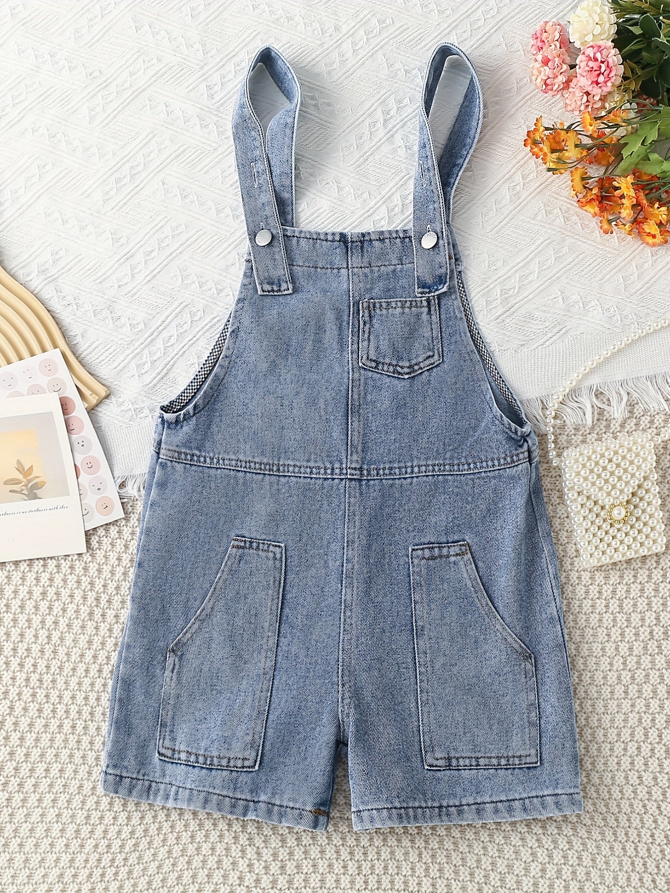 Girls Denim Overalls Rompers Button Loose Fit Jumpsuit