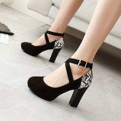 Snakeskin Cross Strap Block Heeled Sandals